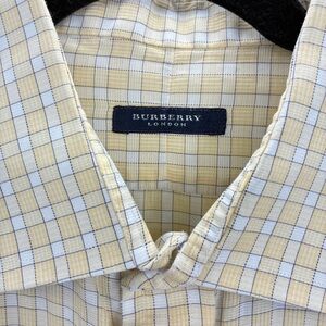 Burberry London Mens Yellow Plaid Button Up Long Sleeve Dress Shirt 16.5 35